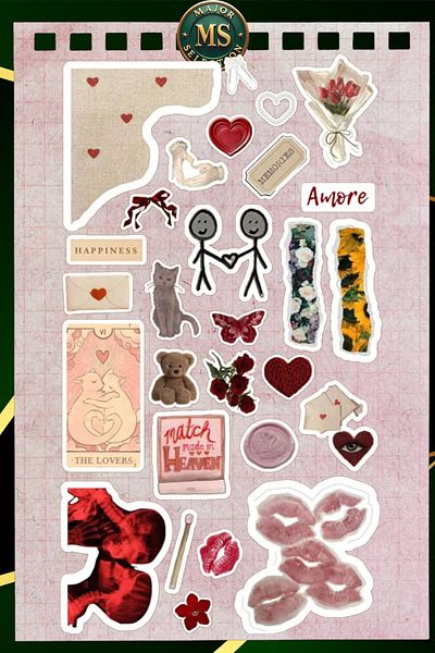 MS Major Selection Vintage Retro Love Themed Phone Laptop Tablet Sticker Set