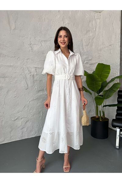 Elif Özbey Butik Φόρεμα με λευκό μπαλόνι με μανίκια