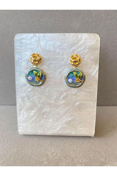 kubotique Blue Enameled Steel Earrings