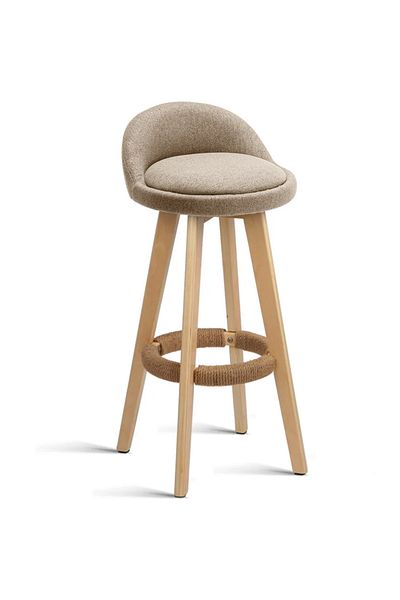 Quasar & Co. Bar Stool, 360° Rotating, High, Upholstered, Kitchen Suitable, 37x37x80cm, Wood/Textile/Sponge, Ivory