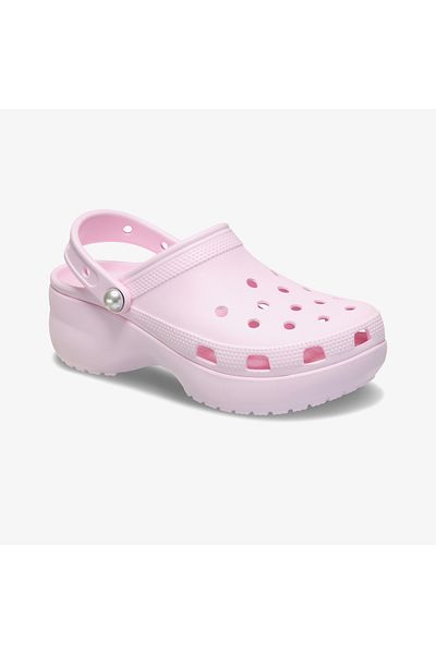 Crocs Класически дамски чехли с платформа и перли, розови