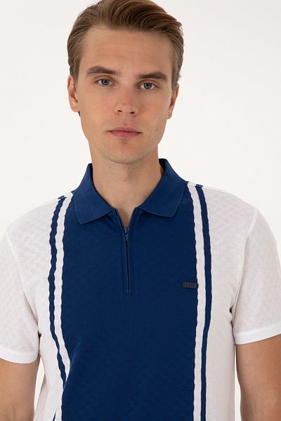 U.S. Polo Assn. Tricou alb cu fermoar cu gât polo pentru bărbați 50300814-vr013