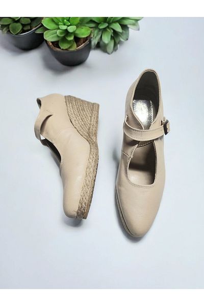 GokceKundura06 Wedge Heel Straw Buckle Ballerina Espadrille