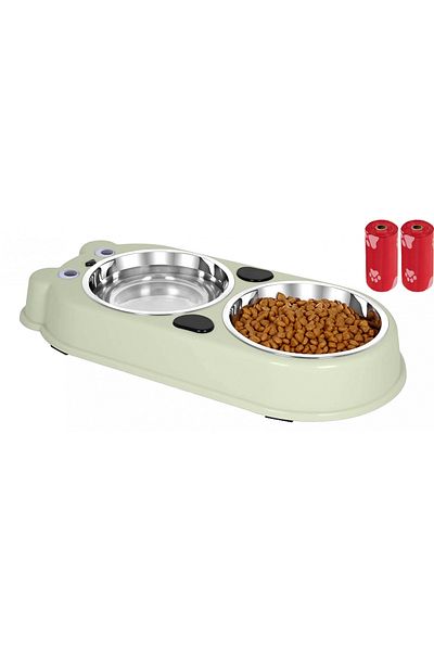 FizioTab Set Castron Hranire FizioTab® Panda cu 2 Boluri de Inox si 2 Pungi Igienice, pentru Pisici si Caini