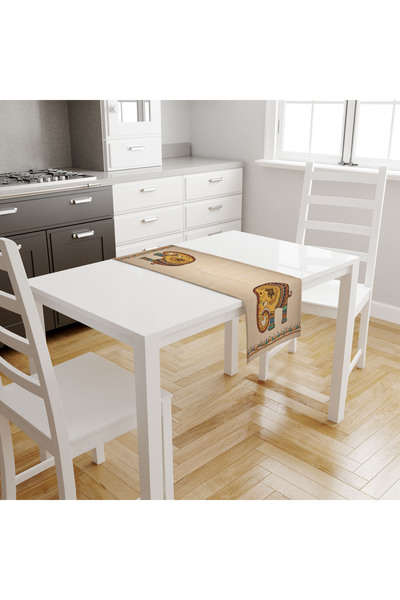 PilloveDream مفرش طاولة مطبوع رقميًا على شكل فيل أفريقي بنمط خطوط برتقالية كر...