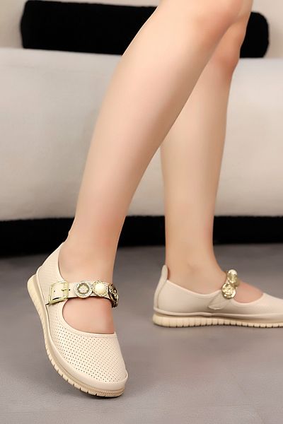 Mamito Ayakkabı Msn 204 Gold Buckle Detailed Ballerinas