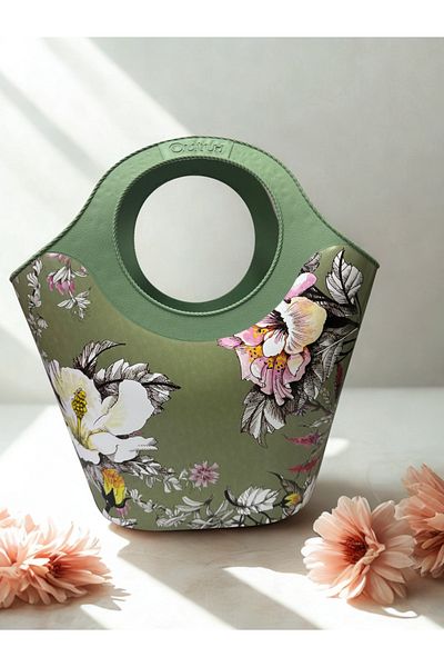 QUTU Floral Green Floral Pattern Plastic Beach and Handbag