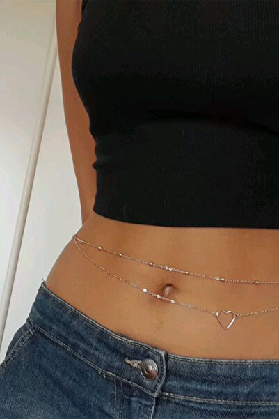 M Miel Bel Zinciri Bel Kolyesi Vücut Takısı Kalp Detay