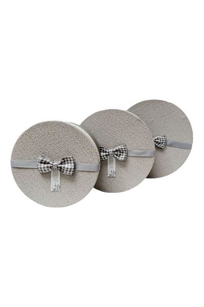 OEM Set 3 cutii cadou, model rotund, fundita din material textil, gri, 19-22 cm