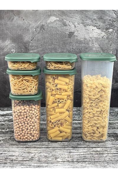 YzHome 6-Piece Plastic Vacuum Lid Storage Container Food Pulses Jar Peggy Set 250-550-1200-1750-2000 ml