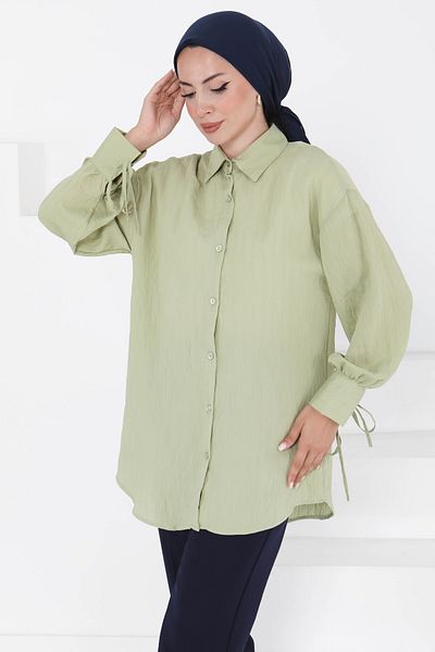 TOFİSA Tunic with Lace-Up Sleeves Khaki - 27001