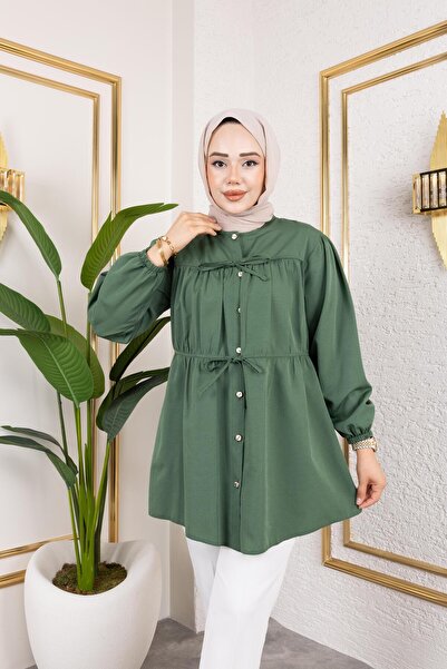 HARMAN BUTİK Women's Buttoned Tie Khaki Shirt