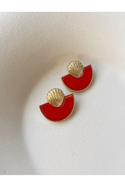 mos&more Gold Orange Mussel Light Stylish Women's Earrings