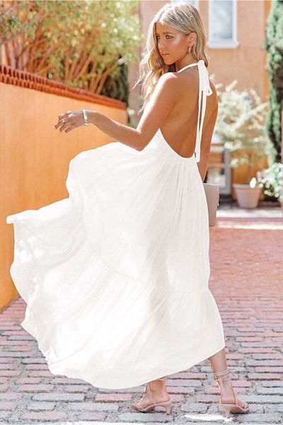 WildFashion Rochie Maxi din material vaporos cu spatele gol W639-2