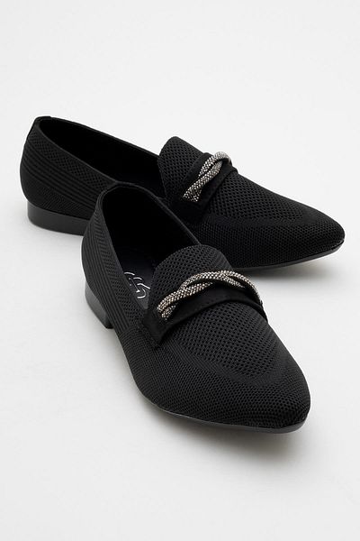 CCWAY AYAKKABI Women's Buckle Knitwear Shoes Black