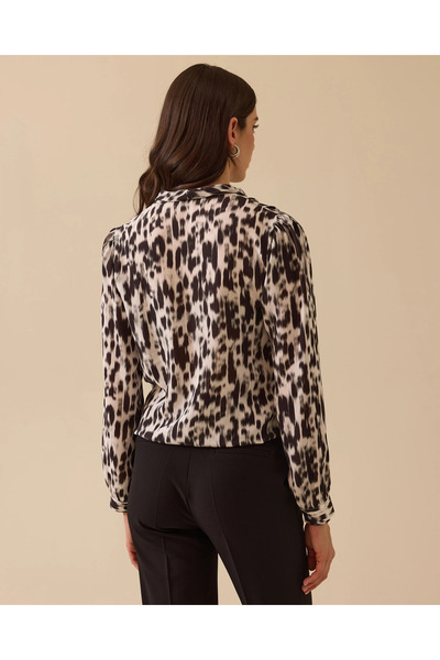SEÇİL Double Breasted Collar Leopard Print Blouse