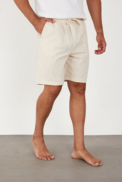 FRANKNESS JNS Erkek Keten Şort Beli Lastikli Baggy Rahat Kesim