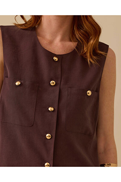 SEÇİL Women's Buttoned Pocket Detailed Vest - Brown