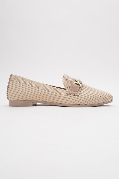 CCWAY AYAKKABI Women's Buckle Knitwear Shoes Beige