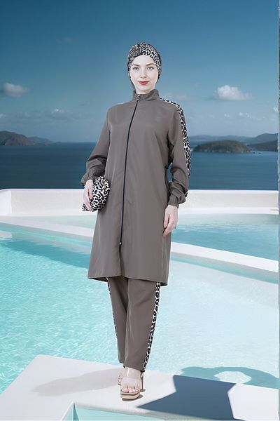dilber fashion Bone and Bag Gift Gathered Waist Hijab Swimsuit Set