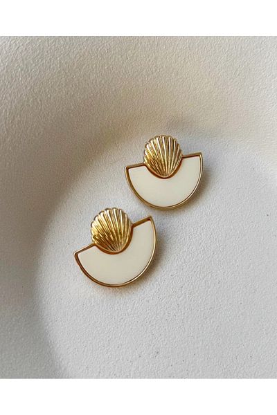 mos&more Gold Orange Mussel Light Stylish Women's Earrings