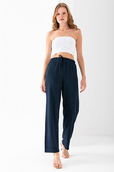 GİYSA Women's Adjustable Waist Wide Leg Wrap Pants Navy Blue - 925079