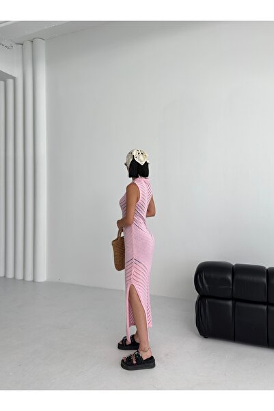 Zenea Πλεκτό φόρεμα παραλίας με σχισμή που ταιριάζει στο σώμα - ροζ