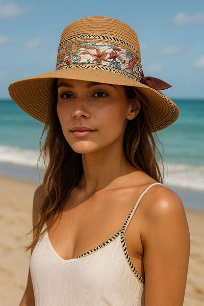 PARLAK EVREN straw beach hat