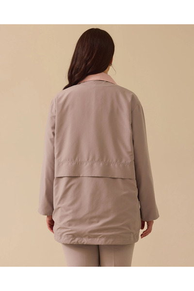 Gala-Xi Büyük Beden Cep Detaylı Fermuarlı Trençkot