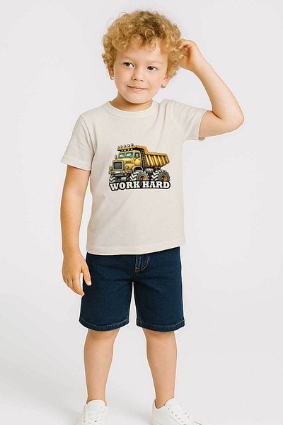 peki baby&kids Well Yaz Men's Single Jersey Work Hard Truck Printed T-Shirt 18997