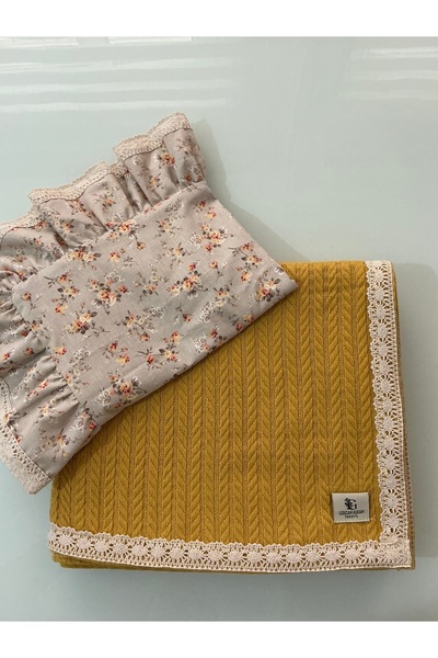 DURU HOME COLLECTİON Çiçek Desenli Hardal Rengi Triko Örme %100 Pamuk Bebek P...