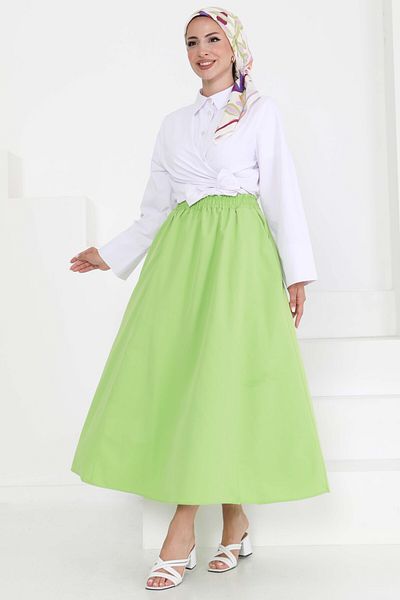 TOFİSA Linen Skirt with Pockets Pistachio Green - 27294