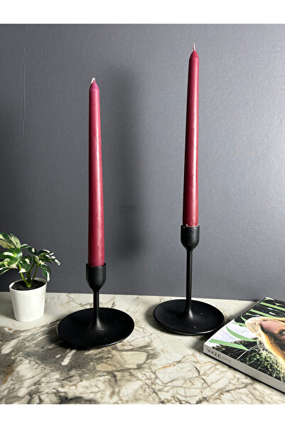 Lusora Design Dekoratif 2 Adet Şamdan Mumu - Bordo