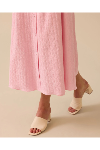 SCL Düğmeli Cep Detaylı Dokulu Etek