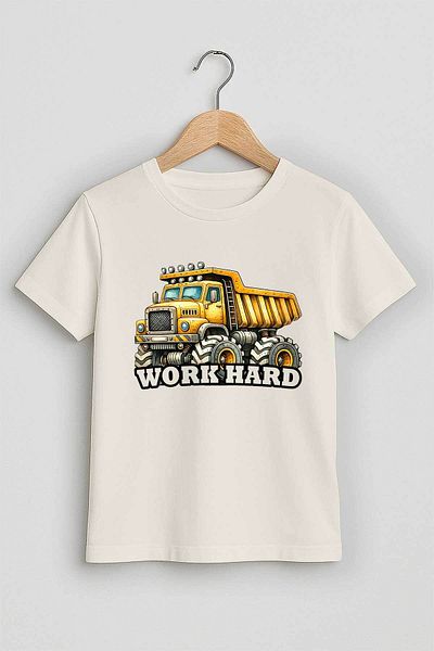 peki baby&kids Well Yaz Men's Single Jersey Work Hard Truck Printed T-Shirt 18997