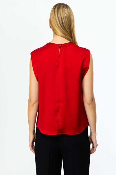 Mi Pret a Porter Mi Sıfır Yaka Kolsuz Saten Bluz