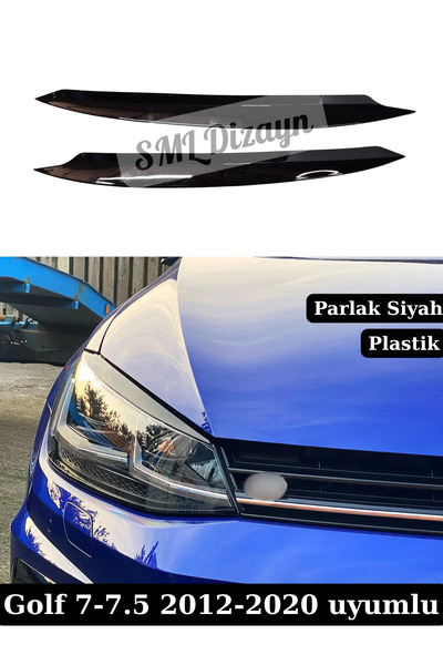 SML Dizayn Volkswagen Golf 7-7.5 Ön Far Kaşı Kaplama Şerit Parlak Siyah 2012-...