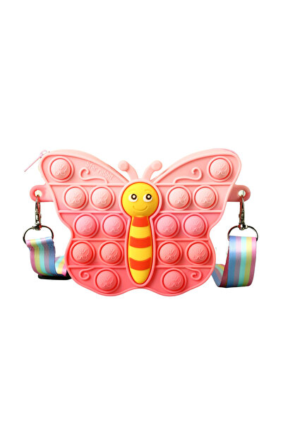 LUDIRO Τσάντα ώμου σιλικόνης Pop IT NOW, με φερμουάρ και λουράκι, πεταλούδα, ροζ κόκκινο, +3 ετών