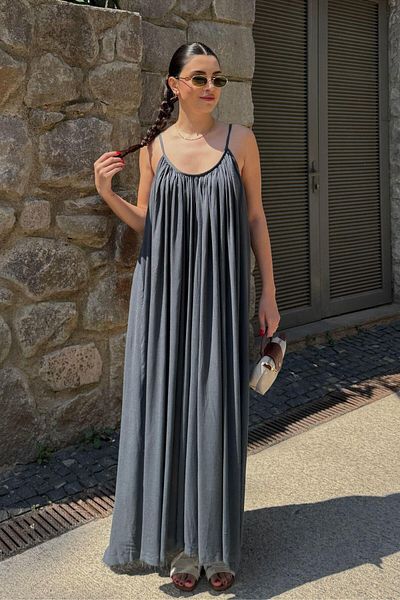 ECEMİ Solea Anthracite Strap Tulle Dress