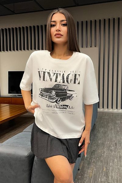 BİKELİFE Women's Special Digital Printed Oversize T-Shirt