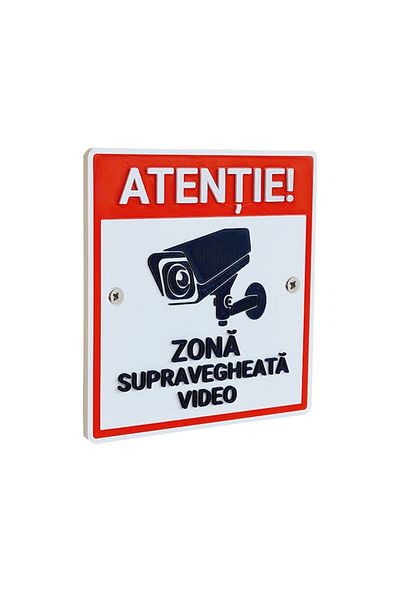 NEXTLY Indicator de avertizare "ATENTIE! ZONA SUPRAVEGHEATA VIDEO" NEXTLY, 15x14cm, alb