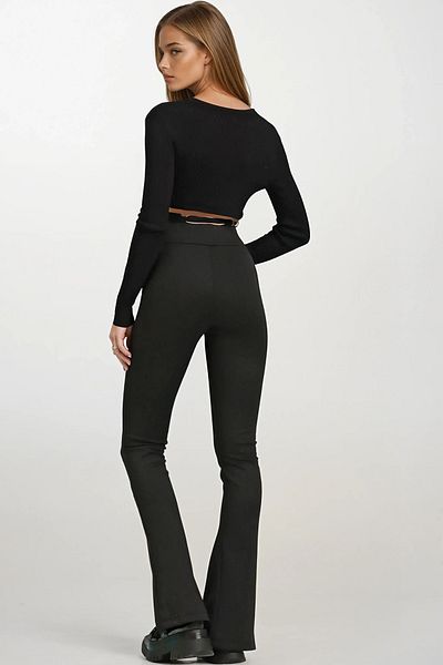 VAGGON Women's Black High Waist Zipper Detailed Steel Trousers Vgn-X9290
