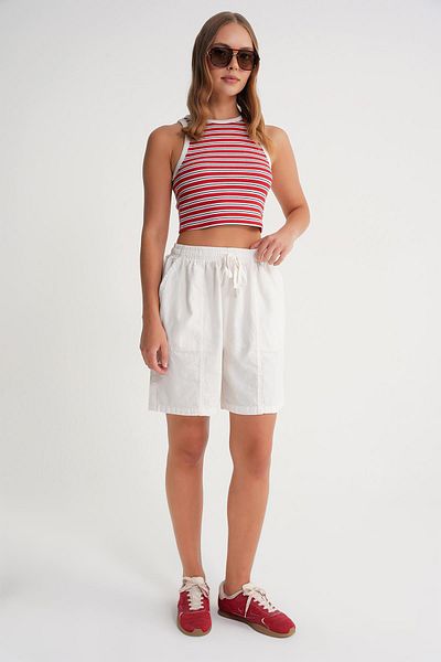 Mixray 4732 Women's City Size Piece Dyed Basic Shorts White