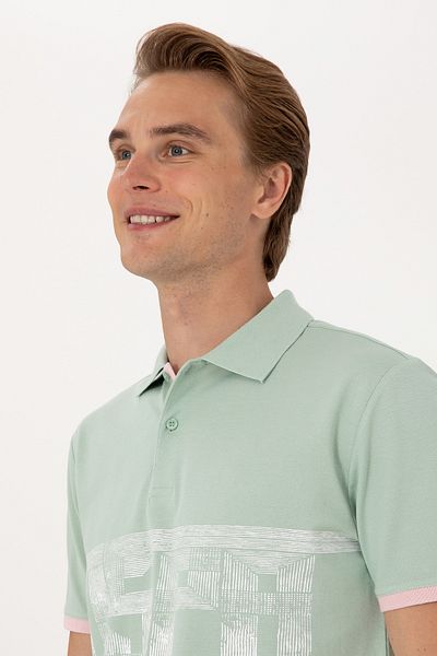 U.S. Polo Assn. Ανδρικό μπλουζάκι με κανονική εφαρμογή Water Green Polo Neck 50306804-VR048