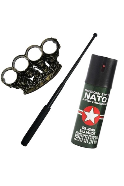 dalimag Self-Defense Kit with Telescopic Steel Baton, 64 cm, 4 Sections, and Spray