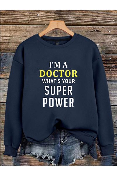 MAGORS Doctor Printed 3 Threads Crew Neck Long Sleeve Women Sweatshirt