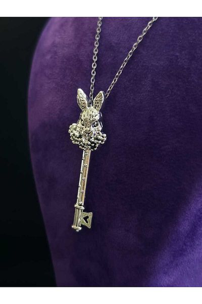 sarıyer silver Rabbit Key Model Stylish Minimal Style Steel Pendant and Steel Chain Necklace Suitable for Daily Use