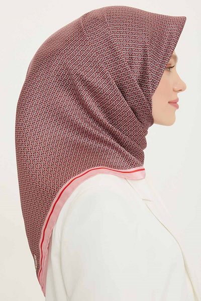 Armine Nostalgia Series Twill Silk Scarf 8733D-31 Geometric Pattern Pink-Red