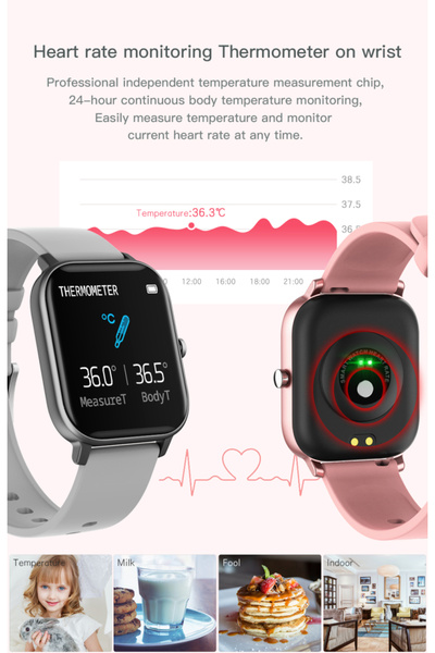 ideal STORE Smartwatch P8T Optimus idealStore, Silicone Strap, Pink, Waterproof, 1.4 inch Full Touch Screen,