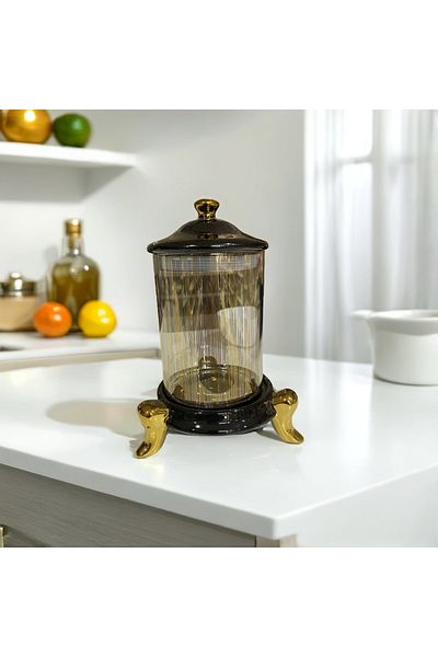 Invee 20 cm Black & Gold Footed Jar